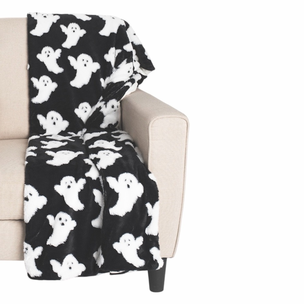 NEW Halloween Rachel Zoe Luxe Faux Fur Throw Blanket – Ghost Pattern (50” x 70”)